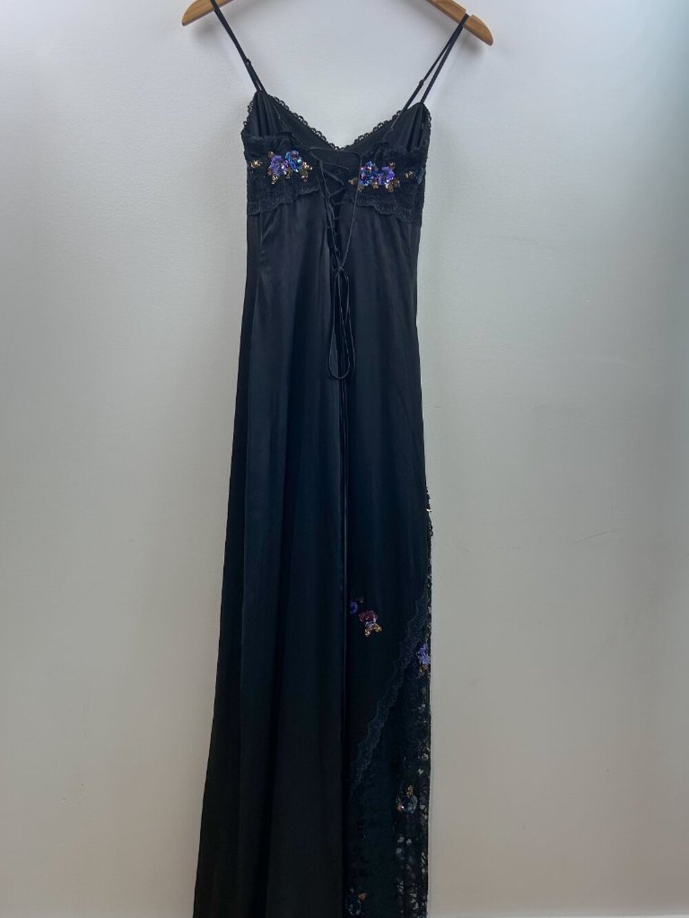 Vintage Betsey Johnson Evening Black Silk Lace-Up Back Gown, Size 4, Y2K - Picture 5 of 9